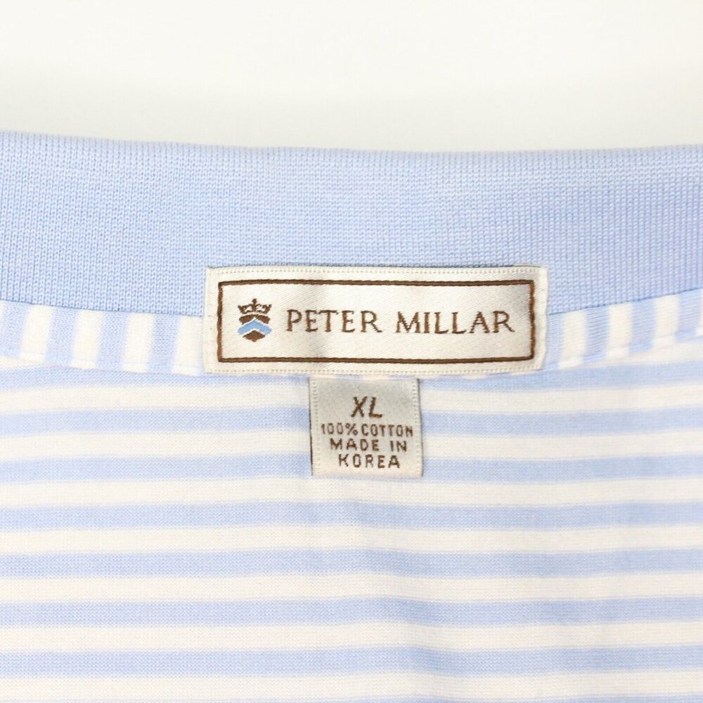 Peter Millar XL 3 Button Striped Pro Golf Light Blue White Polo Shirt Activewear - Picture 8 of 9